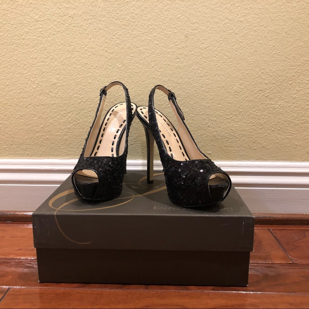 Enzo Angiolini Black Sequin Heels